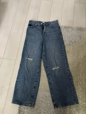 데미지 가공 와이드 스트레이트 데님 팬츠 M