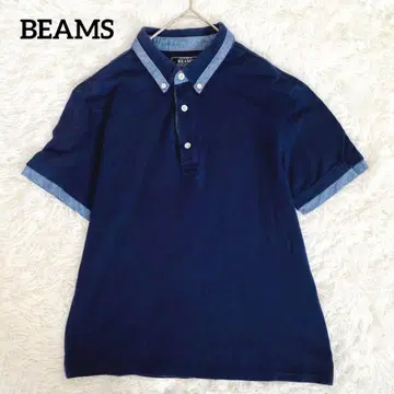 빔즈] 반팔 피케 셔츠 (M) 버튼 다운 바이컬러 네이비 워셔블