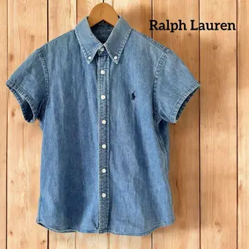 RALPH LAUREN 데님 블라우스 포니 로고 자수 반팔 9호