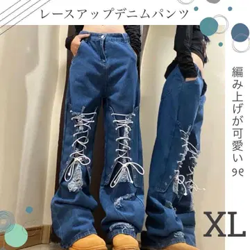 레이스업 데님 팬츠 XL 레이스업 Y2K 스트릿 한스트