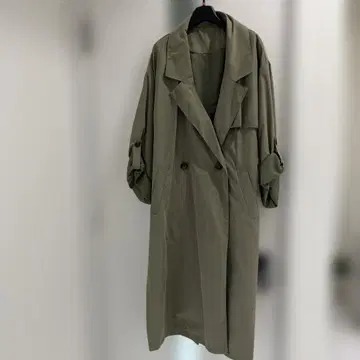 카키 더블 브레스트 롱 코트