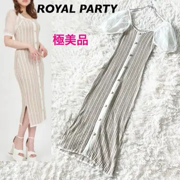 ROYALPARTY 소매 시어 펄 버튼 타이트 니트 원피스