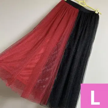 할리 퀸 롱 스커트 블랙 레드 블랙 레드 튤 라메 L