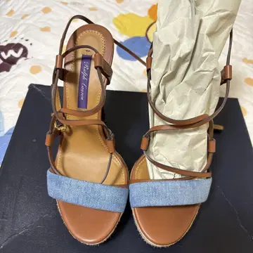 랄프 로렌 데님 스트랩 샌들 하이 힐 11cm 수납 가방 포함 2회 사용