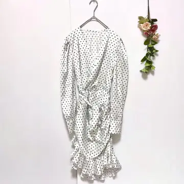 빈티지 카슈쿨 원피스 도트 무늬 프릴 스커트 (XS)