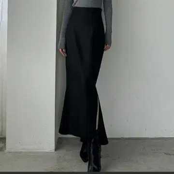 louere 속기모 하이웨스트 헤링본 슬릿 머메이드 롱 스커트