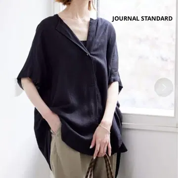 JOURNAL STANDARD 레이온 린넨 노카라 블라우스 블랙