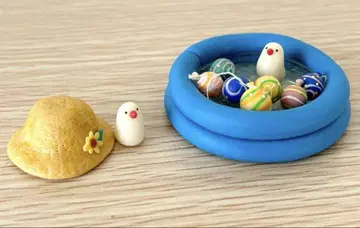 수영장에 들어가는 문조 씨 요요 수영장 여름 화이트 문조 점토 작품
