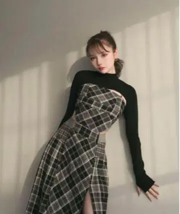 andmary 안나 체크 드레스 블랙