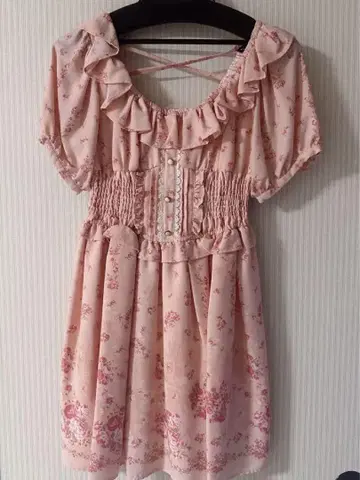 LIZ LISA 메르헨 패턴 원피스 오프숄더 프릴 백 크로스 핑크