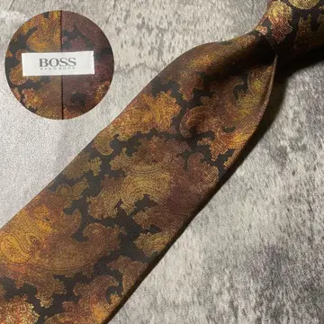 AN143 BOSS 블랙 오렌지 실크 넥타이