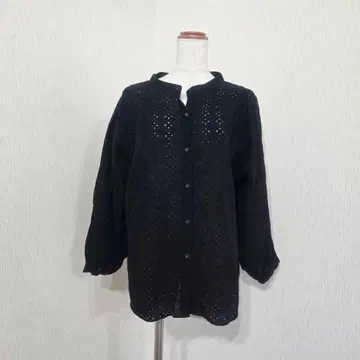 글로벌 워크 꽃무늬 레이스 블라우스 긴팔 시스루 블랙 계열 면100% M