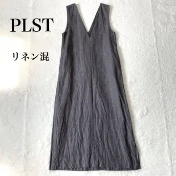 PLST 플라스테 오버롤 스커트 롱 기장 린넨 혼방 그레이 V넥