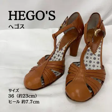 헤고스 HEGO'S 브라운 샌들 23cm T 스트랩 컷 아웃