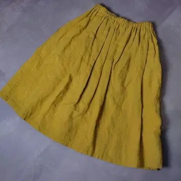 얀마 산업 yamma 린넨 개더 스커트 무색 머스타드 겨자색