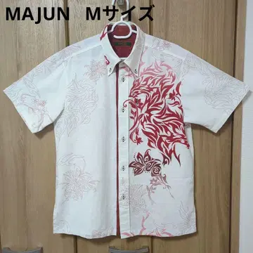 MAJUN 반팔 카리유시 의류 M 화이트/레드