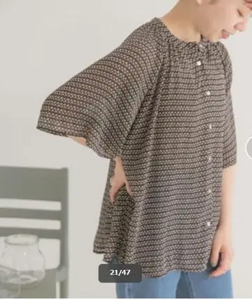 ITEMS URBAN RESEARCH 패턴 프린트 양류 시어 블라우스