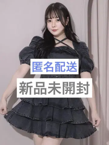 pium 티어드 프릴 미니 원피스 블랙 데님