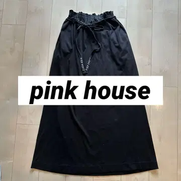 PINK HOUSE 블랙 롱 스커트 면 코튼 블랙 핑크하우스