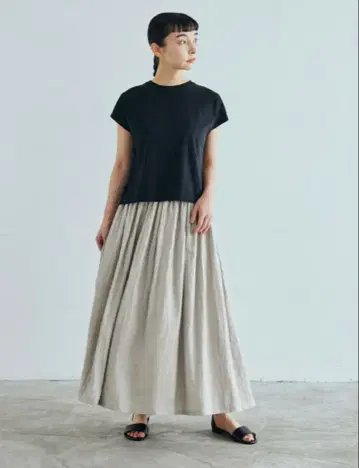 나카가와 마사시치 상점 린넨 주름 롱 스커트 베이지