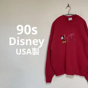 90s 디즈니 USA제 맨투맨 미키마우스 자수 레드