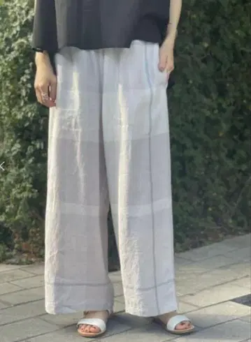 BEARDSLEY 린넨 빅 체크 허리 리브 팬츠 사이즈 1