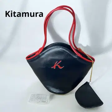 새상품급 Kitamura 키타무라 올 가죽 네이비 핸드백 파우치 포함