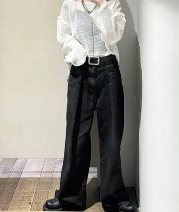 JEANASIS 턱 데님 와이드 팬츠 블랙
