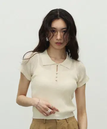 Lutim by u 셔벗 터치 폴로 옷깃 랜덤 리브 탑