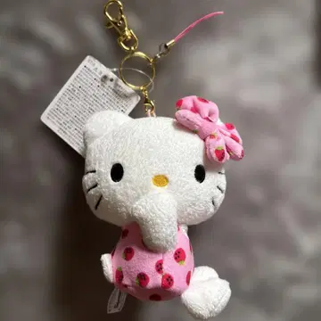 헬로키티 스트로베리 패턴 키링