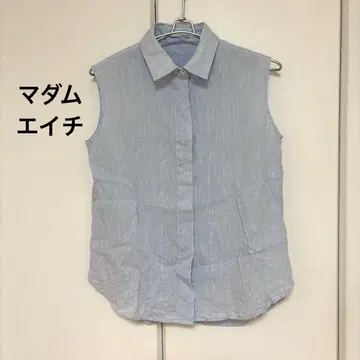 madame H 스카이블루 린넨 슬리브리스 블라우스