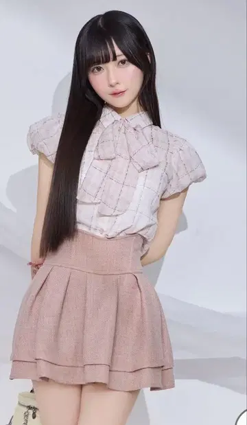 michell 마카롱 체크 리본 블라우스
