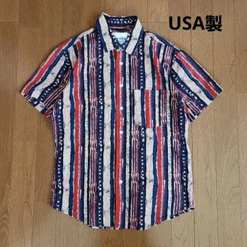 USA제 Corridor 반팔 셔츠 S 코튼 NY 네이티브 무늬