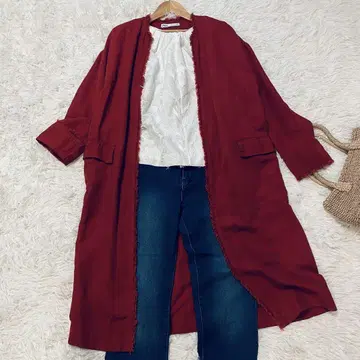 ZARA 린넨 레이온 가운 코트 프린지