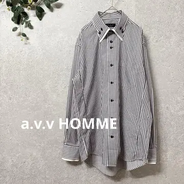 a.v.v HOMME 스트라이프 긴팔 형태 안정 셔츠 남성용 셔츠