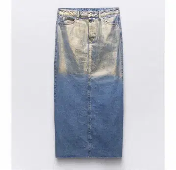 ZARA 메탈릭 골드 데님 롱 스커트