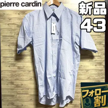 새상품 피에르 가르뎅 와이셔츠 반팔 체크 무늬 스카이블루 목둘레 43