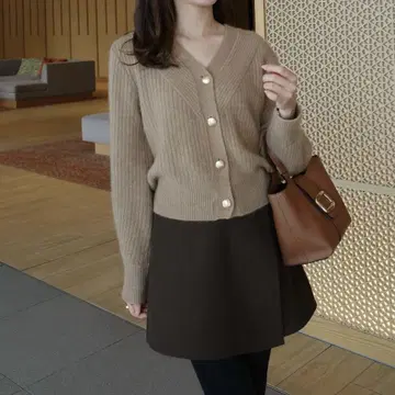 ENEU raccoon mix vneck cardigan 카멜