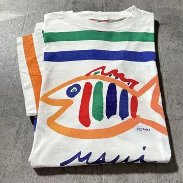 90s 수베니어 티셔츠 물고기 아트 워크 컬러풀 구제 의류 빈티지