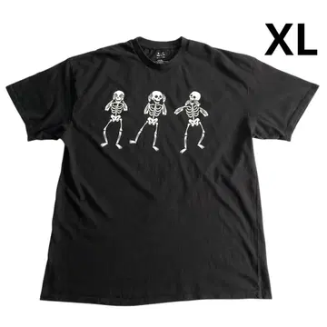 스컬 프린트 티셔츠 XL 블랙 코튼 해골 해골