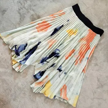 ZARA 비대칭 플리츠 스커트 무릎 기장 L 상당 블루 멀티 컬러