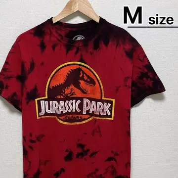 JURASSIC PARK 티셔츠 M 레드 타이다이 패턴 무비 프린트
