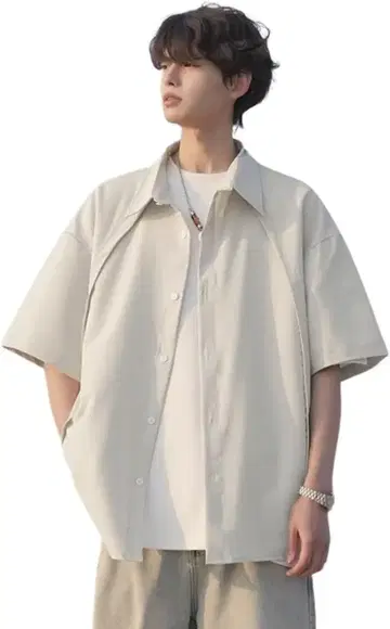 여름옷 남성용 셔츠 접촉 냉감 반팔 가디건 2XL 상의 반팔 셔츠