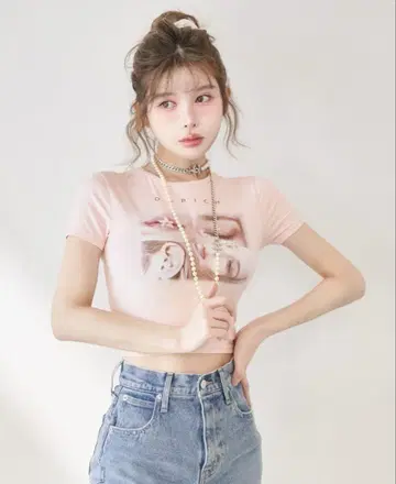 레이디 사진 컴팩트 티셔츠 PNK