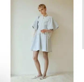 FURFUR 퍼프 슬리브 미니 원피스 스카이블루