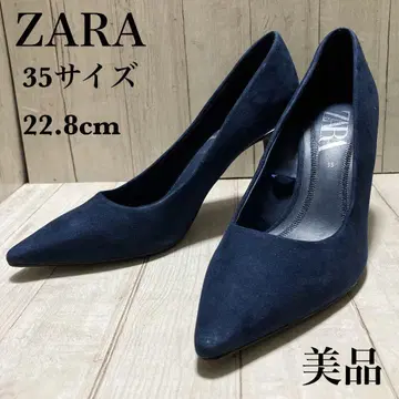 새상품급 ZARA 핑힐 하이힐 스웨이드 네이비 35 사이즈 22.8cm