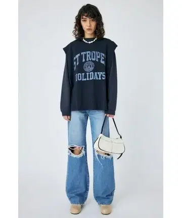 moussy 마우지 슬리브리스 네이비 오버 사이즈 티셔츠