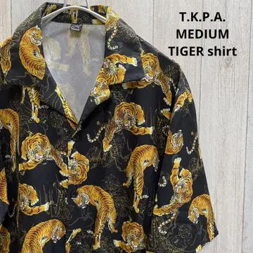 호랑이 무늬 폴리 셔츠 알로하 셔츠 반팔 M 타이거 TIGER