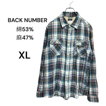 BACK NUMBER 면마 혼방 타탄 체크 무늬 셔츠 XL 남녀 공용