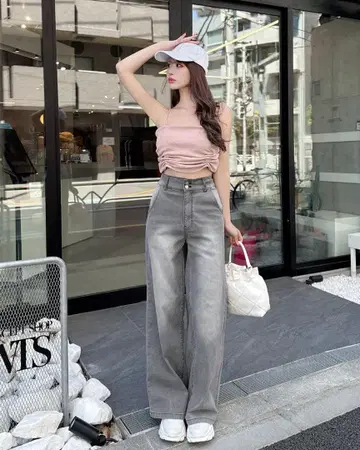 Cheri mi 하이 웨스트 와이드 데님 팬츠